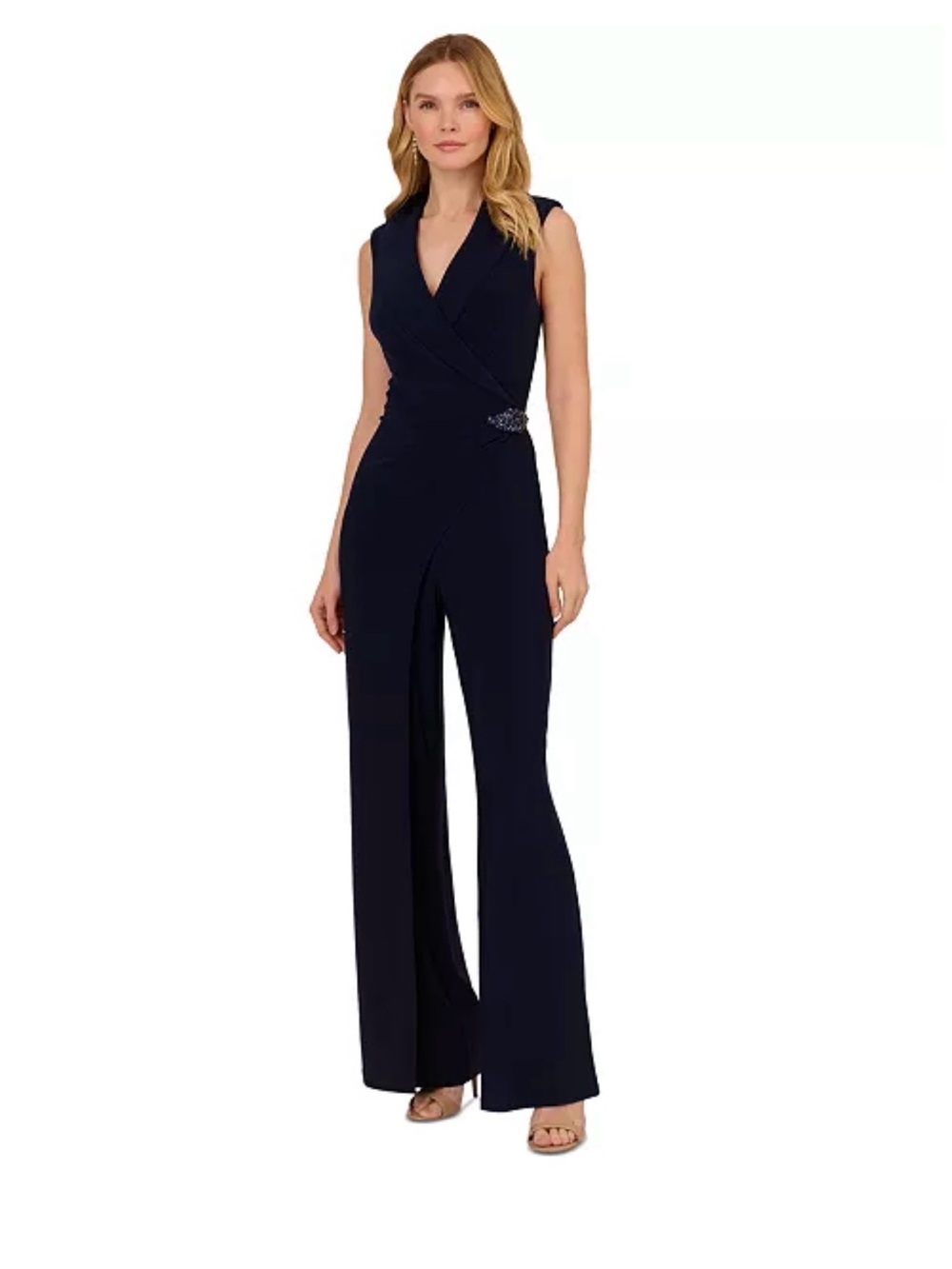 Adrianna Papell Navy Sleeveless V-Neck Wide-Leg Jumpsuit SZ8 NWT